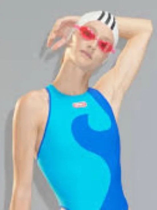 Adidas x Lotta Volkova Blue Two-Tone High-Neck One-Piece Swimsuit - S - NWT - Picture 4 of 12